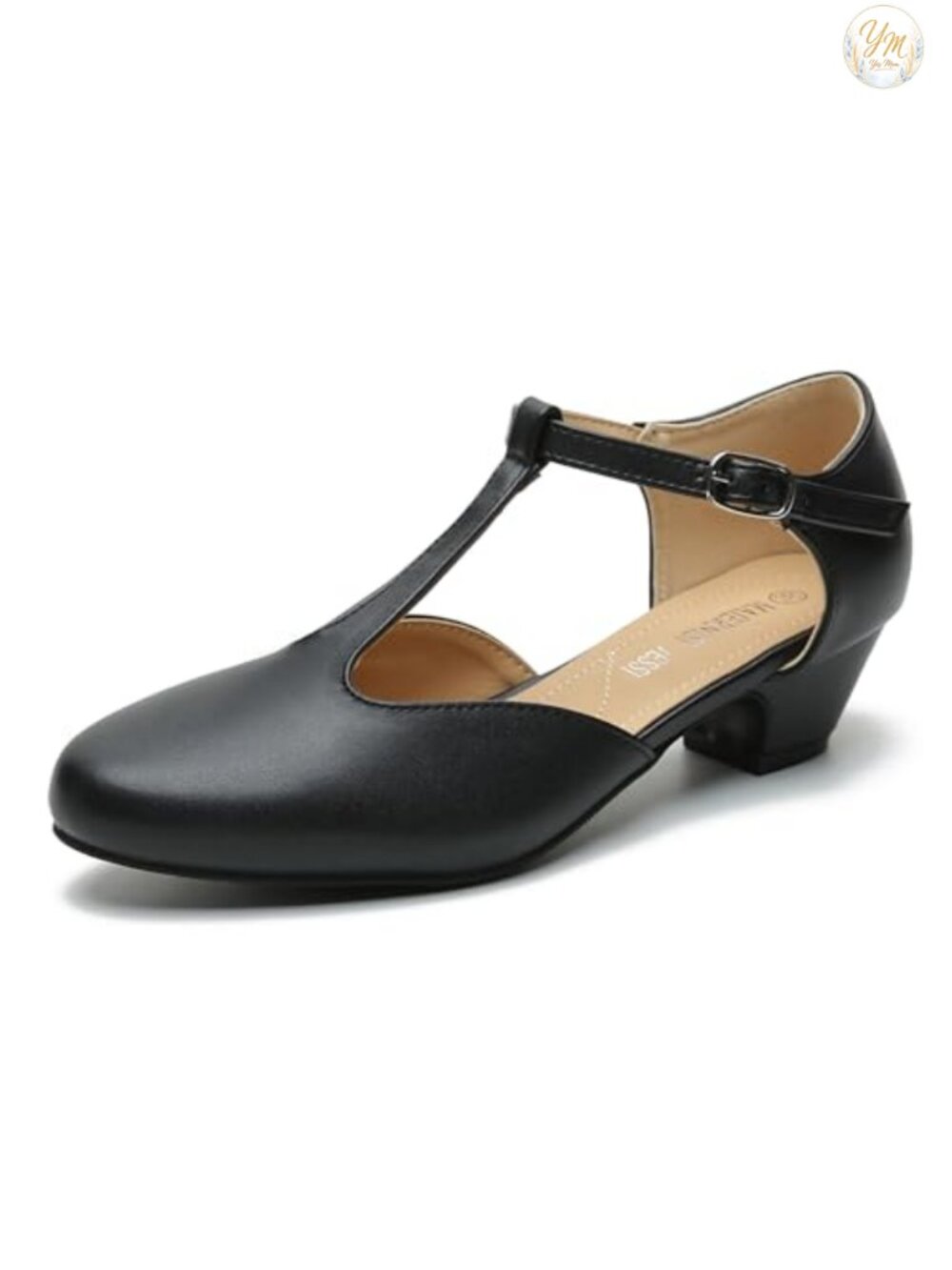 Women's T-Strap Mary Jane Pumps Low Block Heel Closed Toe Buckle Ankle Strap